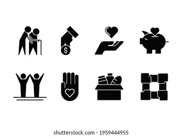 set of charity kindness humanity icons