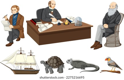 Set of Charles Darwin illustration