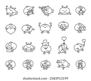 Set of charming chestnut valentines day characters celebrating love with hearts, wings, balloons, bouquet, and romantic gestures for joyful and heartfelt moments for yours design projects