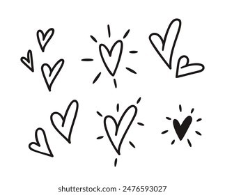 Set Of Charming, Hand Drawn Heart Doodles On White Background For Designs That Convey Love, Affection And Creativity