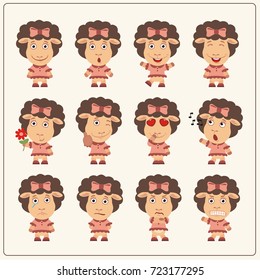 Set of charming little sheep girl in various poses in cartoon style.