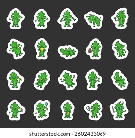 Set of charming oak leaf characters showing different emotions and performing various activities for creative decoration, festive designs, for yours cheerful illustrations, and artistic projects
