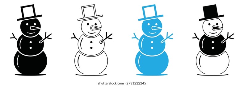 Set of charming snowmen in various styles and colors for winter projects