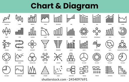 Set of chart and diagram icons. Linear style icon bundle. Vector Illustration