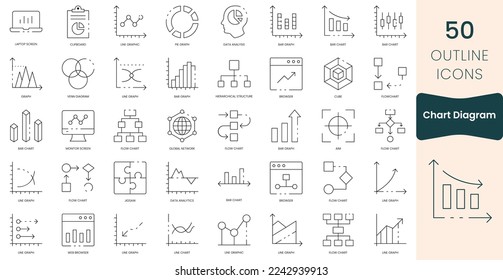 Conjunto de iconos del diagrama de gráficos. Paquete de iconos de contorno delgado. Ilustración del vector