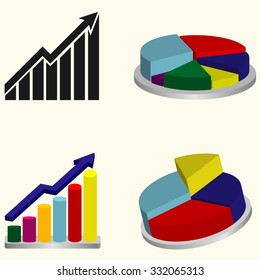 Set of chart or graph signs, grows-profit concept icons, vector