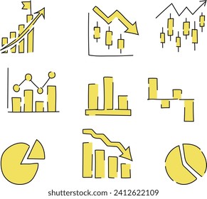 set of chart graphic icon with yellow color vector illustration