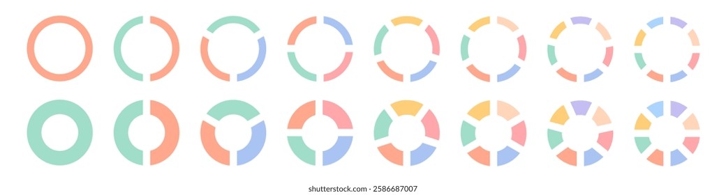 Set of chart pie circle icons. Round chart with segments icons