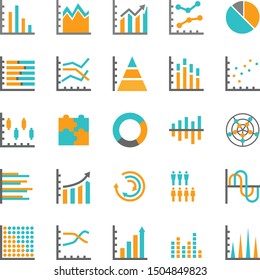 Set of  chart for progress report, meeting presentation icon. Flat icons vector illustration