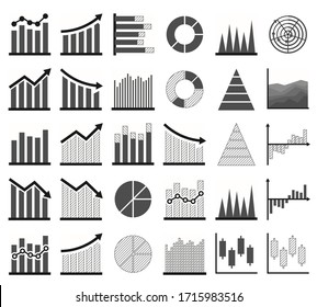 Juego de gráficos para el icono de informe. 640x640 píxeles, Iconos de gráficos de éxito de línea ilustrador vectorial