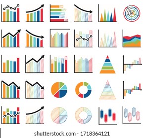 Set of chart for report icon. 640x640 pixels, Flat success graph icons vector illustrator