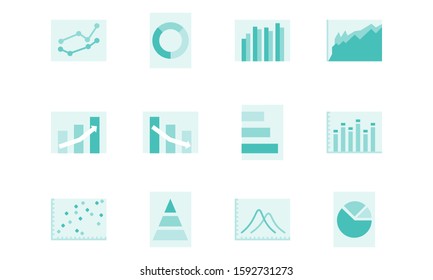 Set of  chart for report icon. Blue color tone. Flat icons vector illustration