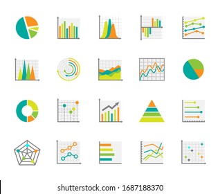 Set of  chart for report icon. Flat icons vector illustration