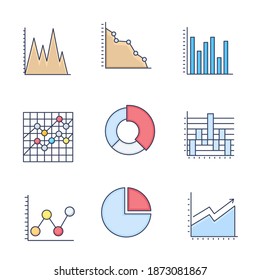Set of chart for report icon. Flat icons vector illustration
