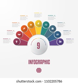 Set Chart Template  Elements Infographics Conceptual Cyclic Processes for 9 Positions Possible to Use for Workflow, Banner, Diagram, Web design, Timeline, Area chart,Number options