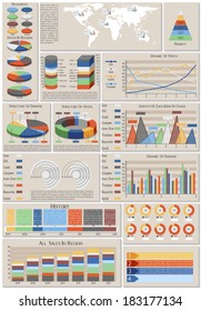 Set of charts, color infographic elements, EPS 10,contains transparency