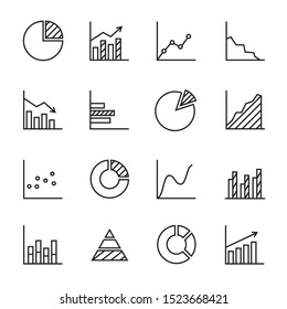 Set of charts and diagrams. Line graph icons. Isolated on white background. Vector illustration.