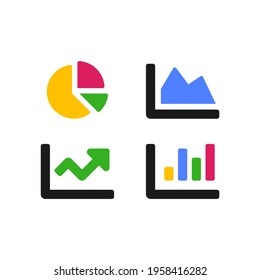 Set of charts and graphs colorful vector icons. Statistics or financial market symbols Vector EPS 10