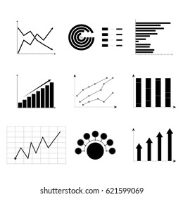 Set of charts monochrome. Analysis icon profit, collection of template report, vector illustration