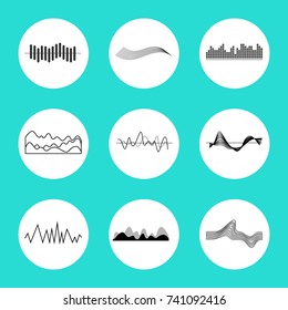 Set of charts, placed in circles, graphical representation of data, represented on vector illustration isolated on blue background