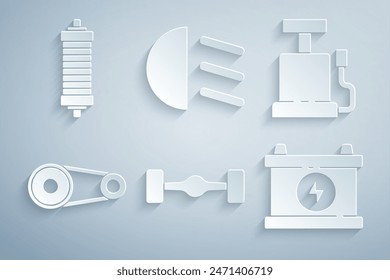 Set Chassis car, Car air pump, Timing belt kit, battery, High beam and Shock absorber icon. Vector