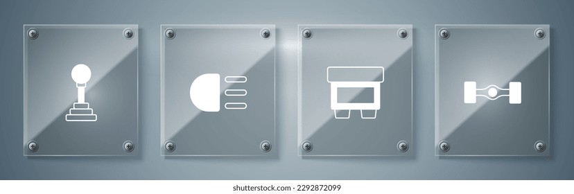 Ajuste el coche del chasis, el fusible, la luz de carretera y el selector de velocidades. Paneles de vidrio cuadrado. Vector