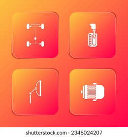 Set Chassis car, Gear shifter, Windscreen wiper and Electric engine icon. Vector
