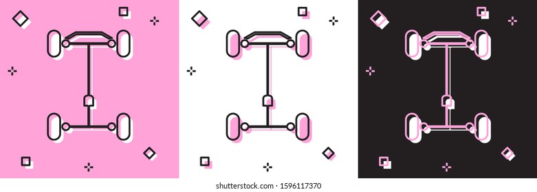 Set Chassis car icon isolated on pink and white, black background.  Vector Illustration