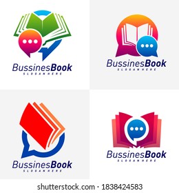 Conjunto de plantillas vectoriales de diseño del logotipo del libro de chat, Concepto de diseño del libro de ilustraciones, símbolo de icono