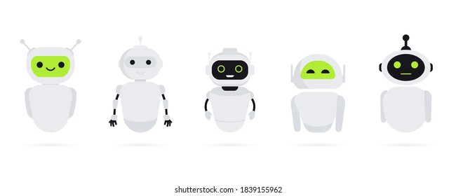 Set of Chat bot in flat style. Chat messenger icon. Support or service icon. Support service bot. Online consultation. Customer service, support, assistant. 