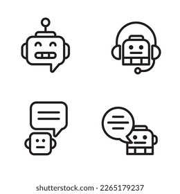 Set of chat bot icons in linear style isolated on white background