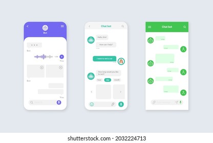 Set Of Chat Bot Mobile Interface Dialog Box Templates. UI UX Elements For Web Design. Vector Illustration.