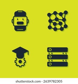 Set Chat bot, Server, Data, Graduation cap and Neural network icon. Vector