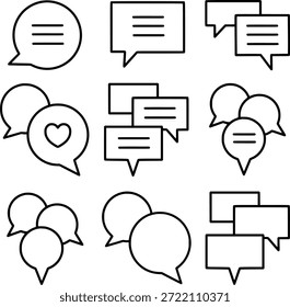 Set of chat bubble icon in outline style. Message, conversation, speech bubble symbol for communication, messaging apps, social media, customer support icon. Vector illustration.