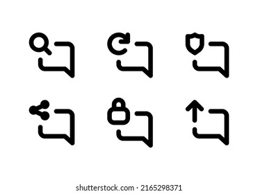 Set of Chat Bubble Line Icons with search, repeat, protect, share and send message symbols. Vector EPS 10