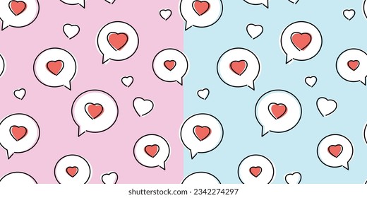 Set of Chat Bubbles Background, 2 Romantic Hearts Backgrounds. Cute Backdrops for Specials, Social Media and Design, Vertical Composition, Story Template