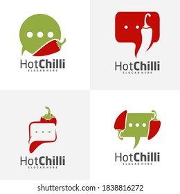 Set of Chat Chili logo design vector template, Red Chili Illustration, Symbol Icon