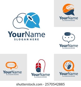 Set of Chat Computer Mouse logo design vector illustration. Mouse logo concept template