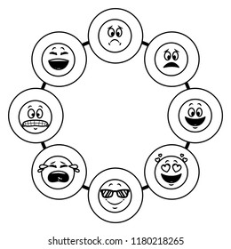 Set of chat emoticons in black and white