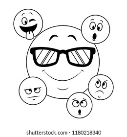 Set of chat emoticons in black and white