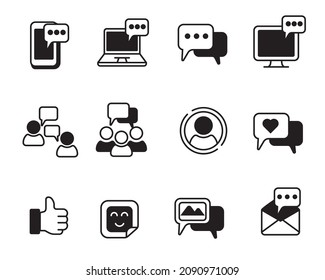 Set of chat icon with black color isolated on white background