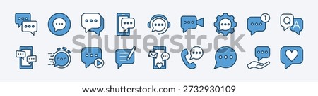 Set of chat icon. Contains Speech bubble, message, inbox, comment, dialogue, talk, sound recording, contact, favorite, write, fast response, settings, conversation for social media - vector illustration