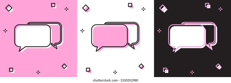 Set Chat icon isolated on pink and white, black background. Speech bubbles symbol.  Vector Illustration