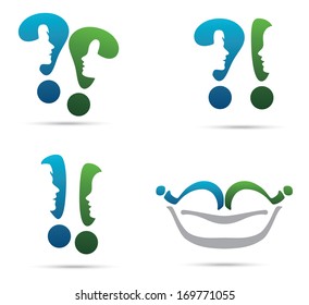 The set of chat icons - silhouettes of people in the question mark and exclamation mark