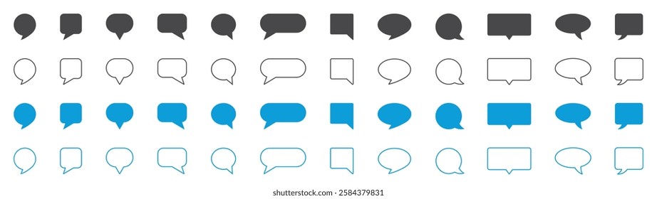 Set of chat icons. Speech bubble symbol, empty bubbles, speech balloon, message, comment, social media, app. Dialogue, talk, vector.