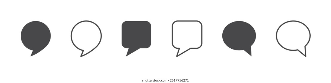 Set of chat icons. Speech bubble symbol, empty bubbles, speech balloon, message, comment, social media, app. Dialogue, talk, vector.