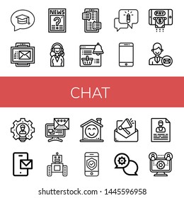 Set of chat icons such as Chat, Email, Question, Support services, Message, Notification, Chatting, Smartphone, Leader, Robot, Smile, Support, Contact, Network , chat