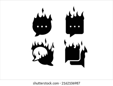 set chat mail message icon burning fire tribal style vector illustration