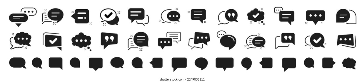 Set of Chat Message Bubbles icon. Approved, Checkmark box and Social media message. Chat and quote icons. Included icons as Bubble, talk, discuss, speech, comment and more. Vector illustration