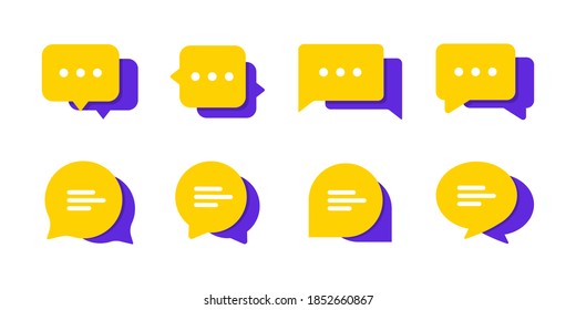 Set of Chat Message Bubbles Vector Icon. Communication icons. Talk bubble, dialog. Web icon set. Online communication. Conversation, SMS, Notification, Group Chat. Chatting icons in different styles